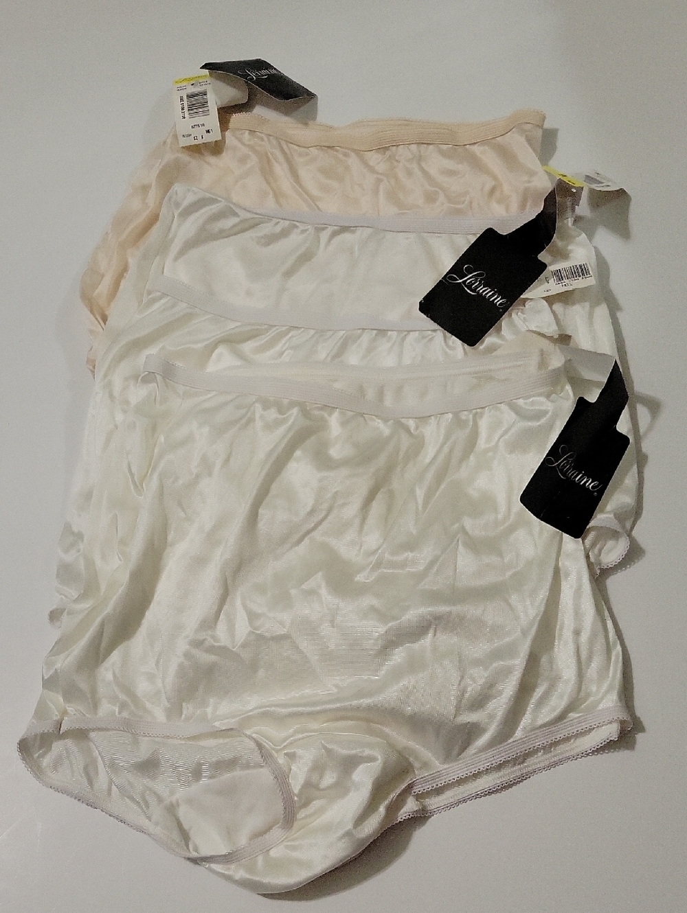 4 Pair Lorraine High-Waist Nylon Briefs - Cream & White, Size 6
